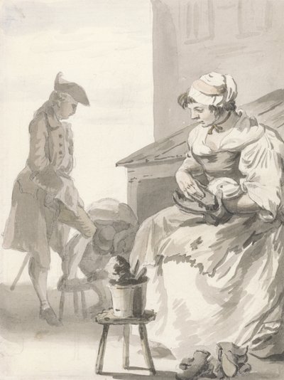 London Cries：Shoe Cleaner、c.1759（ペンとブラシ、グレーのインク、トイレと紙のグラファイト） 作： Paul Sandby